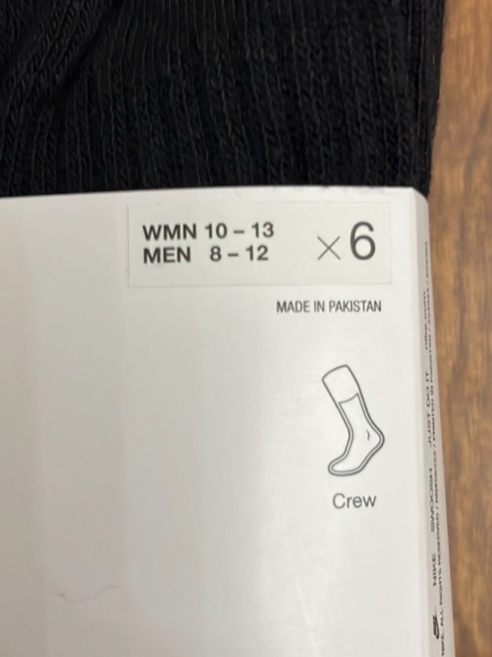 Nike Black Crew Athletic Socks with White Swoosh (6 Pack) - Picture 2 of 6
